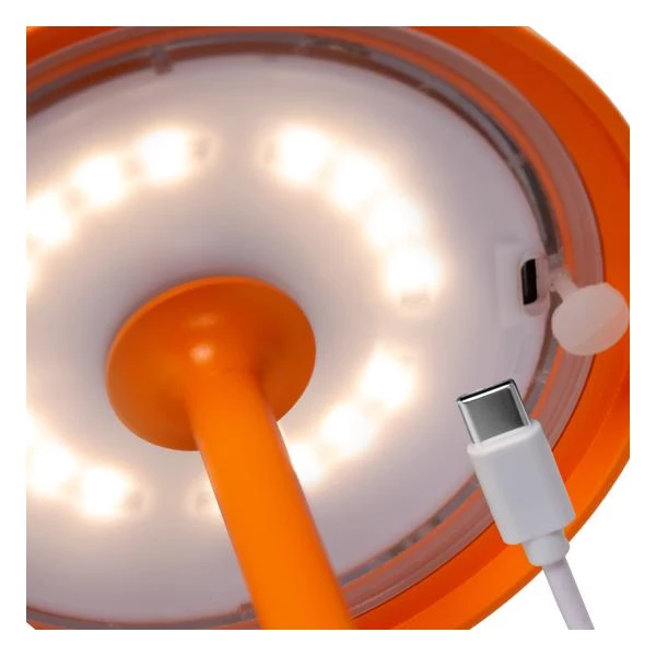 Lucide JOY - wiederaufladbare Tischlampe Innen/Außen - Akku/Batterie - Ø 12 cm - LED Dim. - 1x1,5W 3000K - IP54 - Orange - detail 4